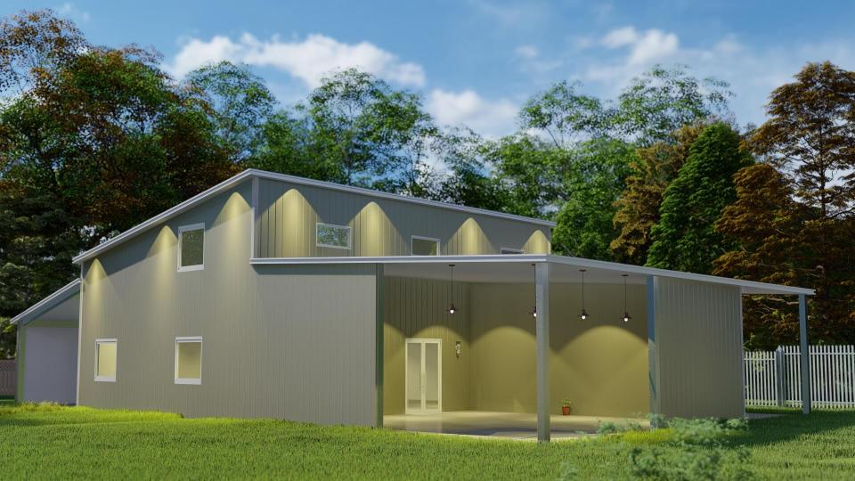 Spacious galvanized steel barndominiums in New River, Arizona, showcasing modern design and sustainable living