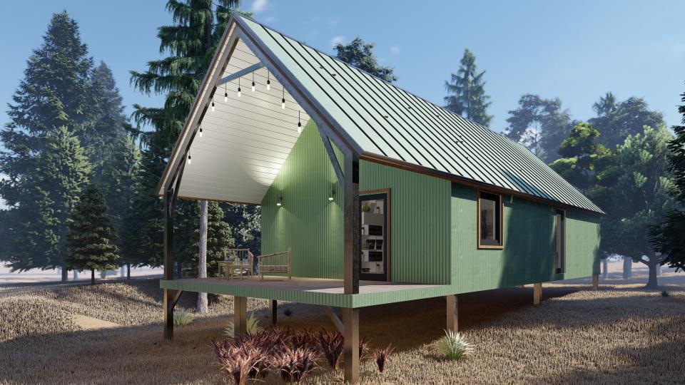 Image of galvanized steel cabins in Douglas, Arizona, showcasing modern design and durability in a desert setting