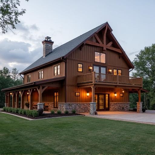 Spacious two story barndominium with rustic charm and modern amenities in a serene rural setting.